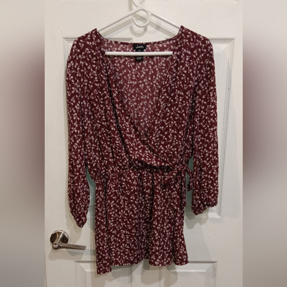 Justify Women's Burgundy Floral Wrap Blouse